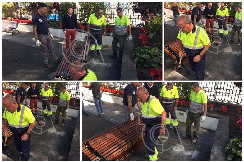 Imágenes de la colocación del asiento de madera (Foto TA)